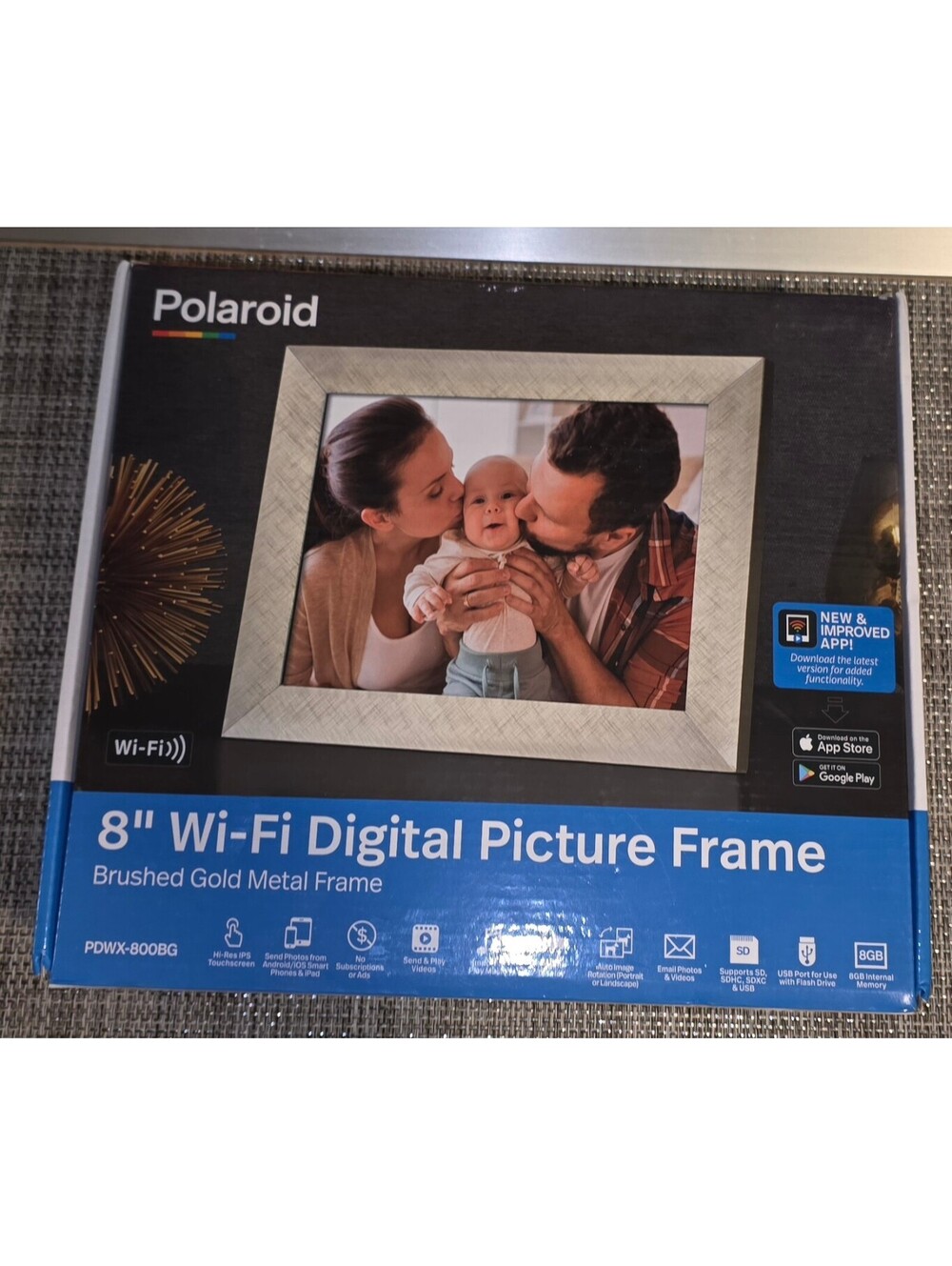 Polaroid 8 Wi Fi Digital Picture Frame Brushed Gold Metal Frame